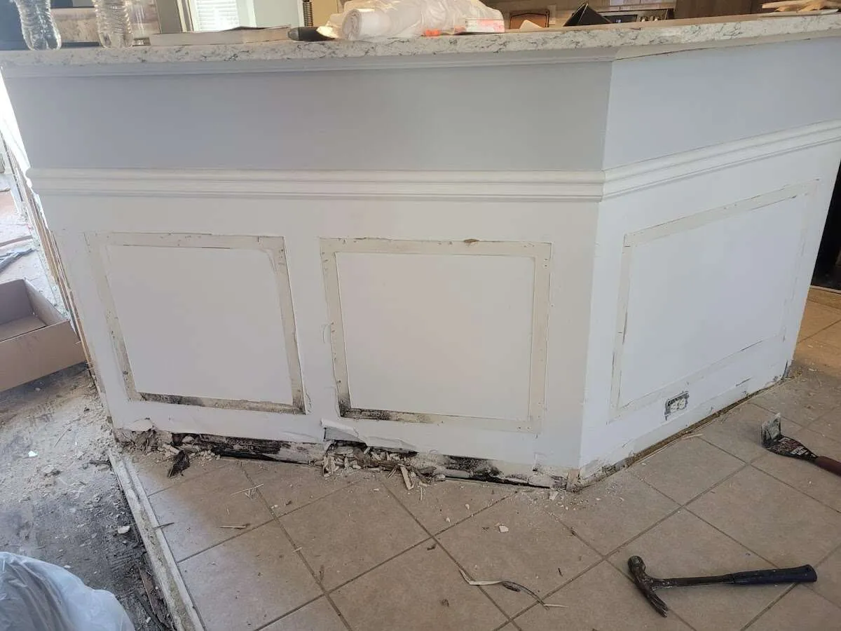 Water damage and mold on kitchen during Burst Pipe Cleanup in Holland